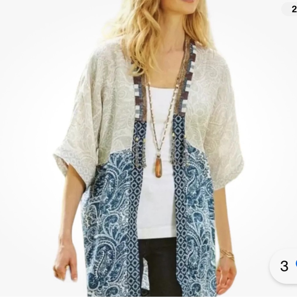 Soft surroundings still waters linen kimono size s/m
